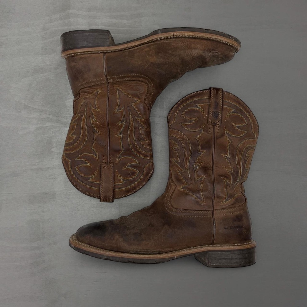 Ariat Western Boots Brown Waterproof Leather Square Toe 12D